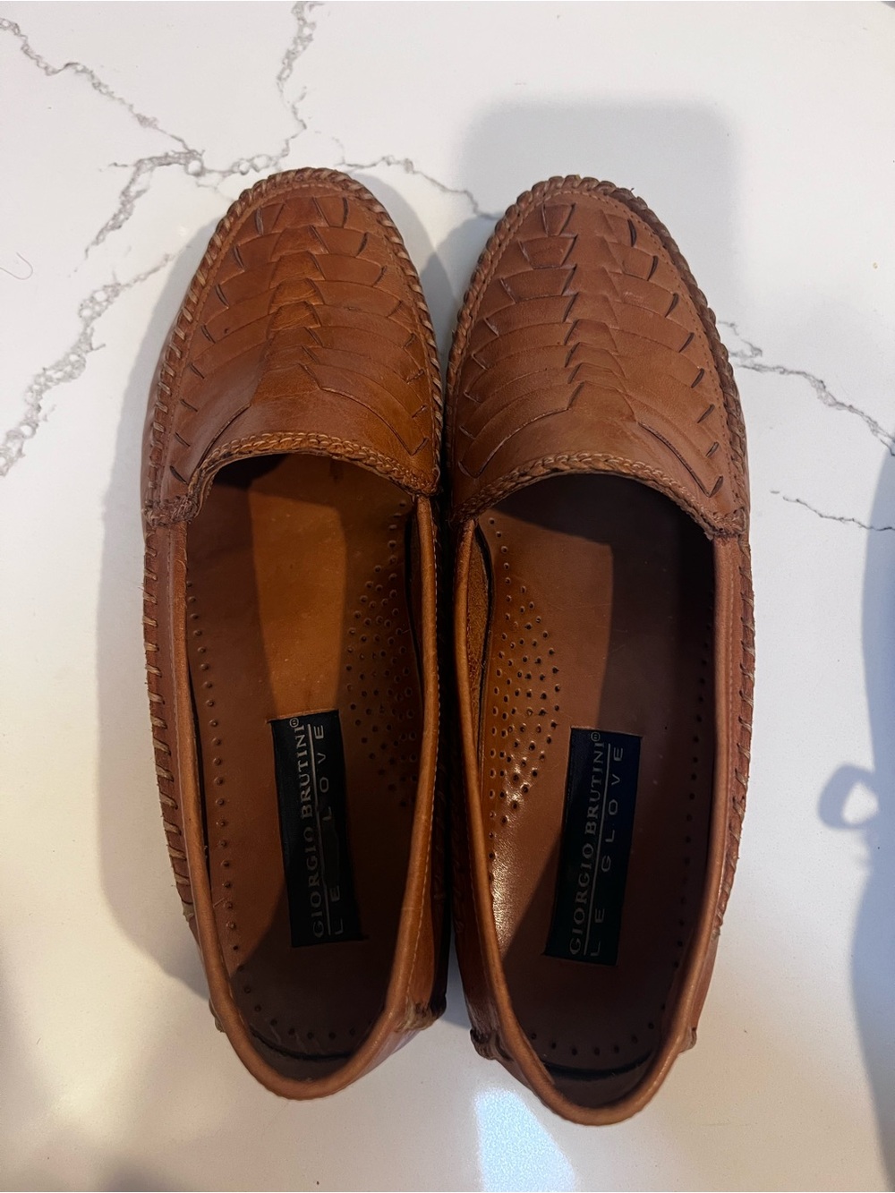 Giorgio Brutini Le Glove Woven Leather Loafers Cognac Brown Slip On Driving Mocs